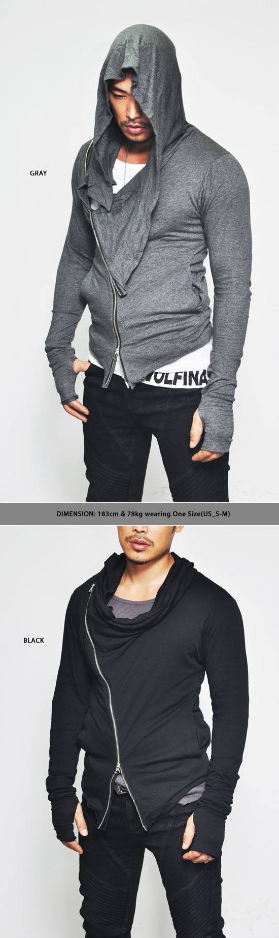 Dark Edge Haute Couture Men's Diagonal Builtin Arm Warmer Hoodie By