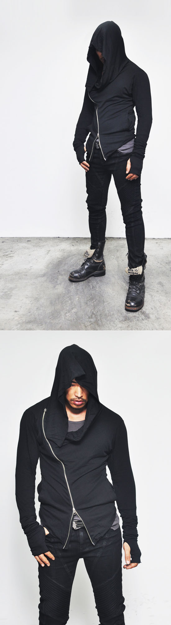 Dark Edge Haute Couture Men's Diagonal Builtin Arm Warmer Hoodie By