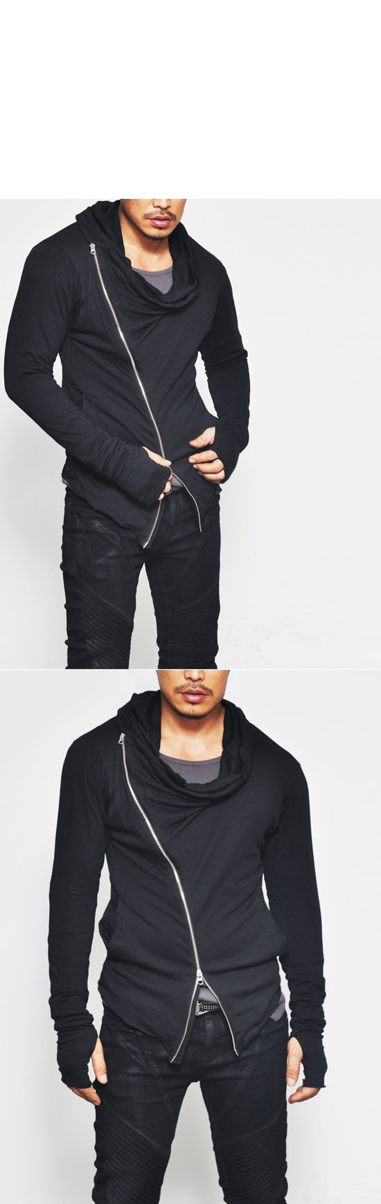 Dark Edge Haute Couture Men's Diagonal Builtin Arm Warmer Hoodie By