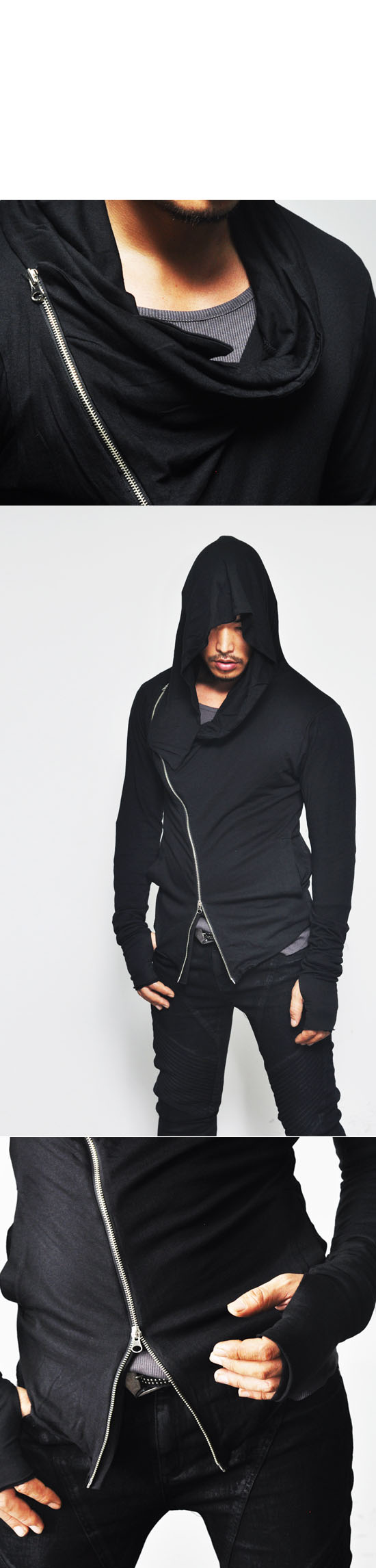Dark Edge Haute Couture Men's Diagonal Builtin Arm Warmer Hoodie By