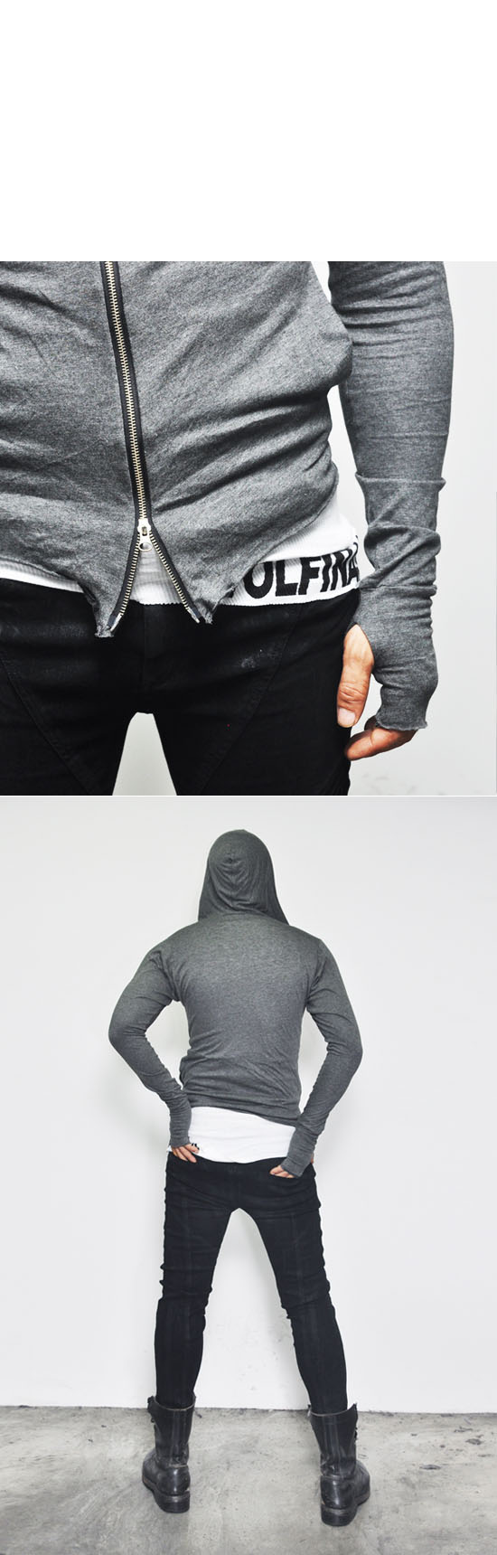 Dark Edge Haute Couture Men's Diagonal Builtin Arm Warmer Hoodie By