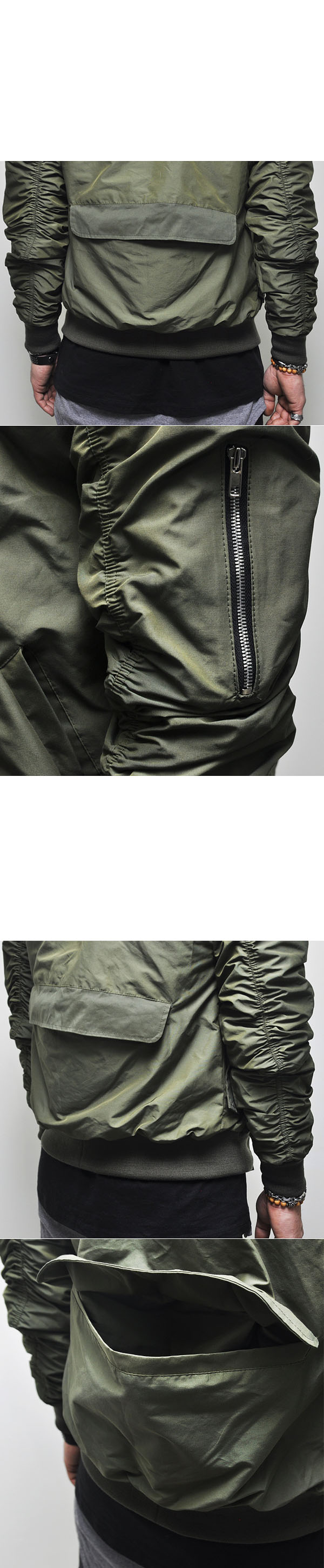 Mens Designer Shirring Sleeve Miliitary Bomber Jacket by GUYLOOKs