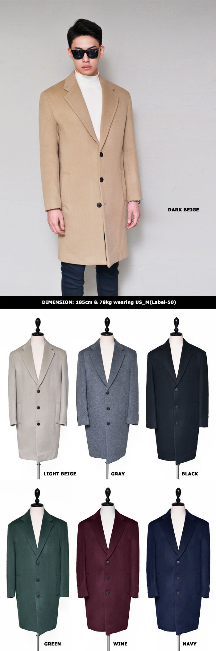 Outerwear :: Coats :: Premium Wool Cashmere Single-Coat 122 - GUYLOOK ...
