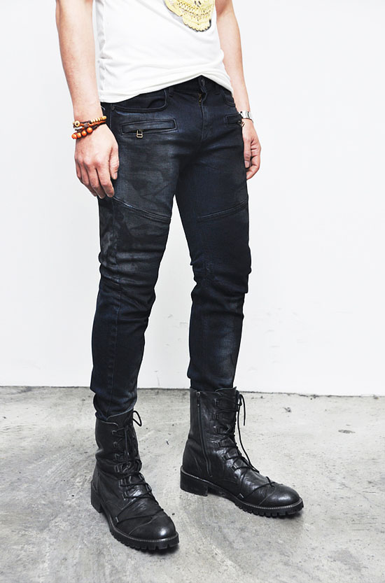 Re) Mens Oil Smog Wash Biker Zippered Skinny-Jeans 134 | Fast Fashion ...