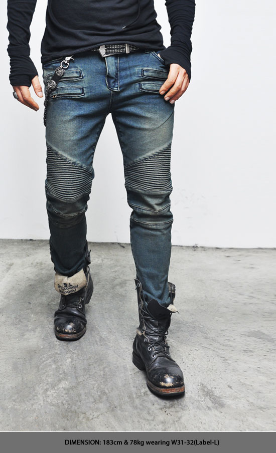 Mens Rusty Blue Double Zipper Skinny Biker-Jeans 150 | Fast Fashion ...