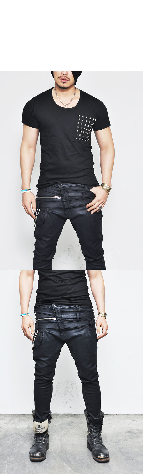 Mens Wax Coated Double Crotch Baggy Skinny-Jeans 175 | Fast Fashion ...