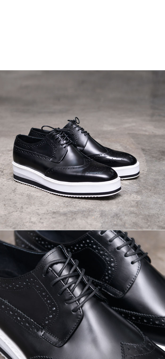 Mens Black Leather Wingtip Lace-up Oxford White Sole Creeper Shoes ...