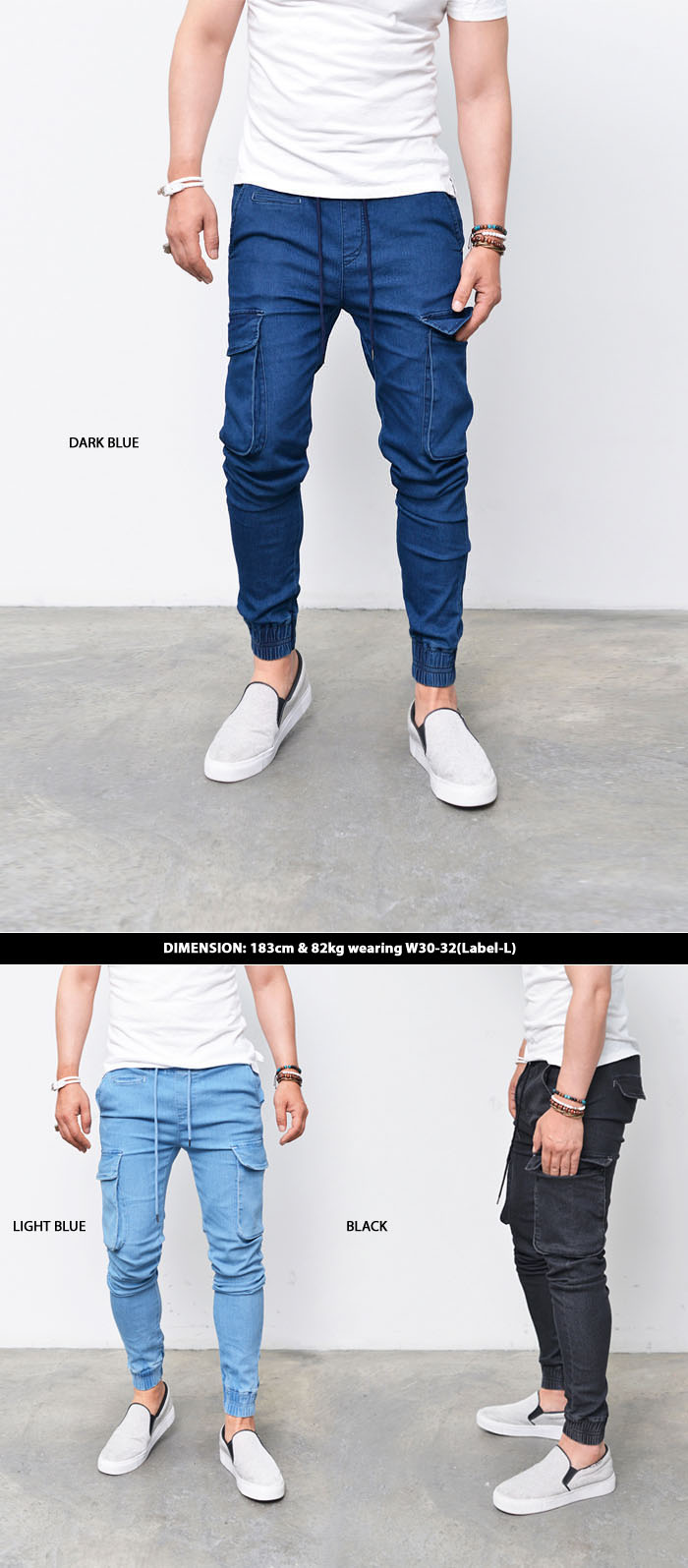Pre-Washed Mens Drawcord Slim Baggy Cargo Cuffed Jogger Denim Jeans ...