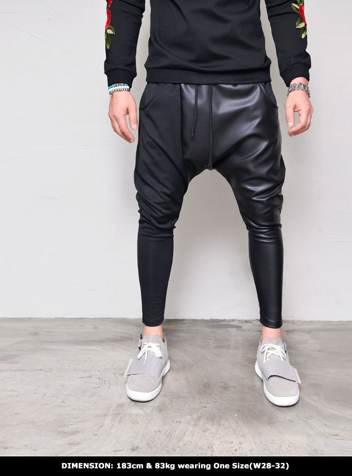 Bottoms :: Sweatpants :: Leather Contrast Slim Baggy-Sweatpants 318 ...
